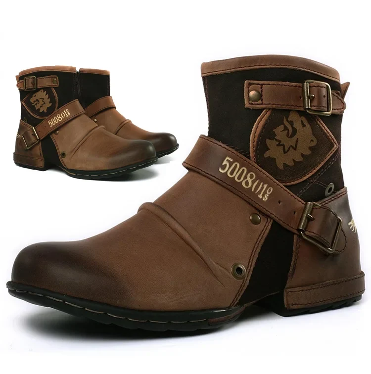 Herrenstiefel im Vintage-Stil mit Metallschnalle | Retro-Look bequem | vielseitig für Alltag & Anlass | Größen 35–48