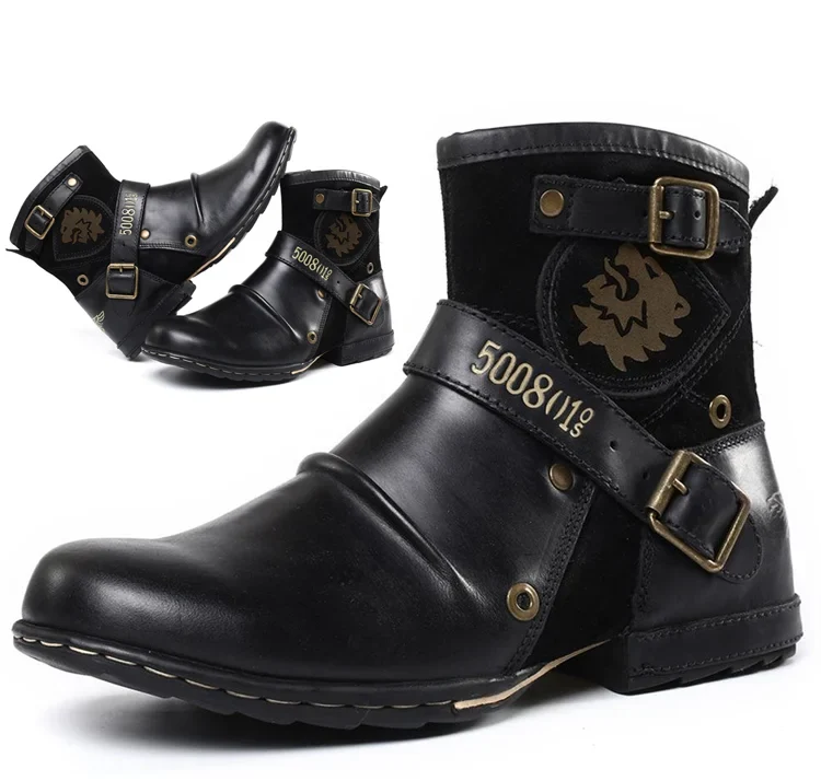 Herrenstiefel im Vintage-Stil mit Metallschnalle | Retro-Look bequem | vielseitig für Alltag & Anlass | Größen 35–48