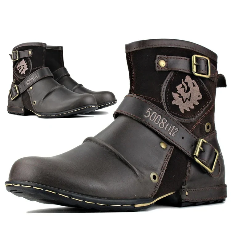 Herrenstiefel im Vintage-Stil mit Metallschnalle | Retro-Look bequem | vielseitig für Alltag & Anlass | Größen 35–48