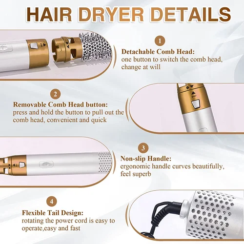 5-in-1 Styling-Haartrockner mit Aufsätzen | Blowout, Locken, Glätten & Volumen | Negative Ionen, 3 Temperaturstufen, 220–240V
