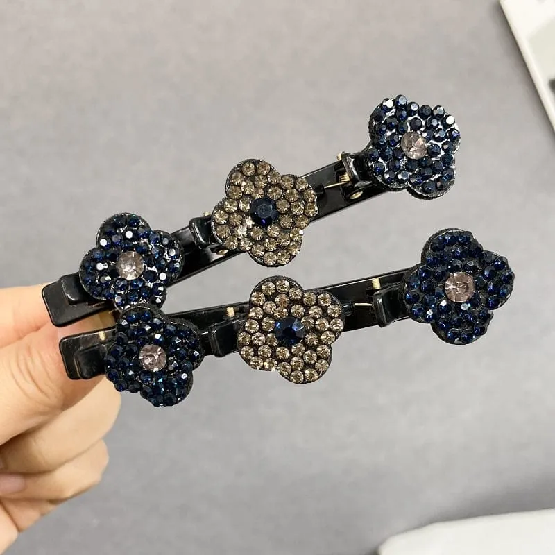 Kristall-Haarspange geflochtene Blume | Funkelnde Strass-Haarklammer 9 cm | Für alle Haartypen | 4 Farben