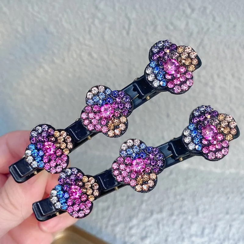 Kristall-Haarspange geflochtene Blume | Funkelnde Strass-Haarklammer 9 cm | Für alle Haartypen | 4 Farben