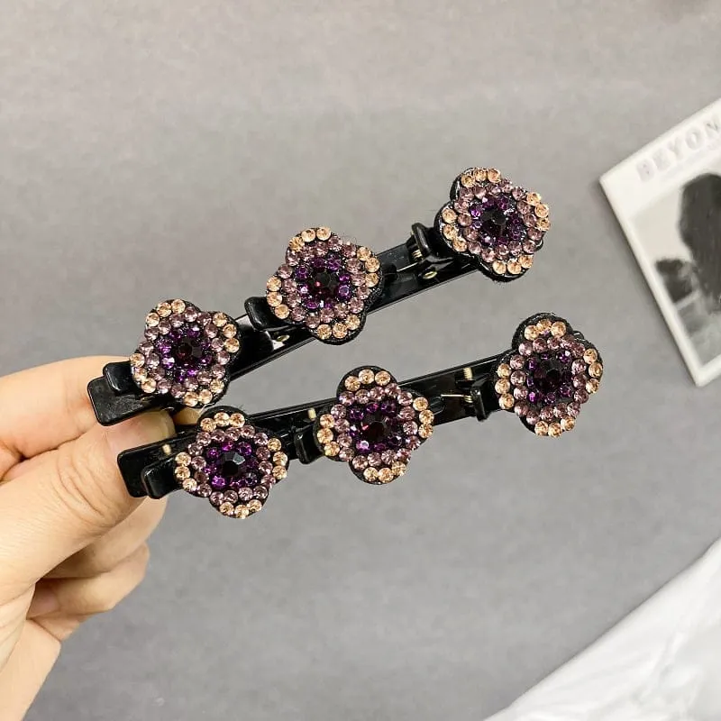 Kristall-Haarspange geflochtene Blume | Funkelnde Strass-Haarklammer 9 cm | Für alle Haartypen | 4 Farben
