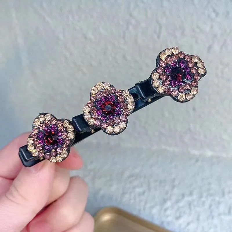 Kristall-Haarspange geflochtene Blume | Funkelnde Strass-Haarklammer 9 cm | Für alle Haartypen | 4 Farben