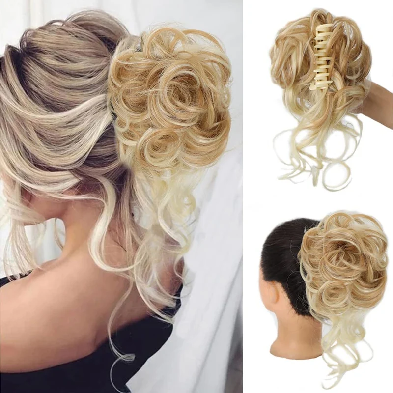Clip-in Dutt Haarteil mit Gummiband | Lockiges Volumen in Sekunden | Synthetische Faser, natürlicher Look