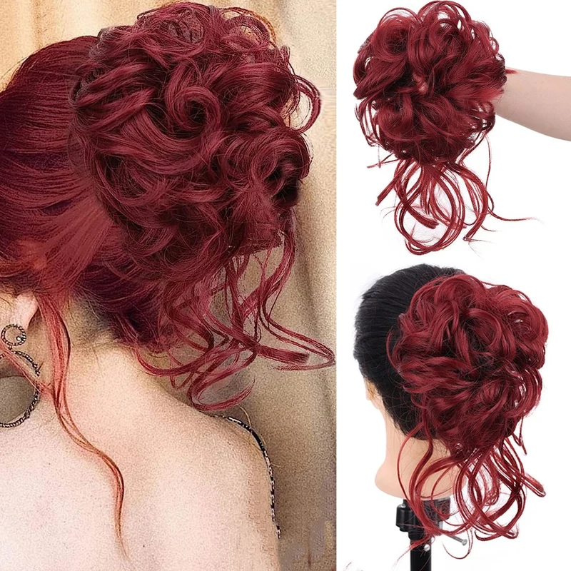 Clip-in Dutt Haarteil mit Gummiband | Lockiges Volumen in Sekunden | Synthetische Faser, natürlicher Look