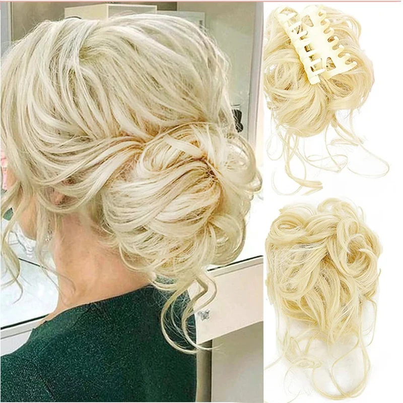 Clip-in Dutt Haarteil mit Gummiband | Lockiges Volumen in Sekunden | Synthetische Faser, natürlicher Look