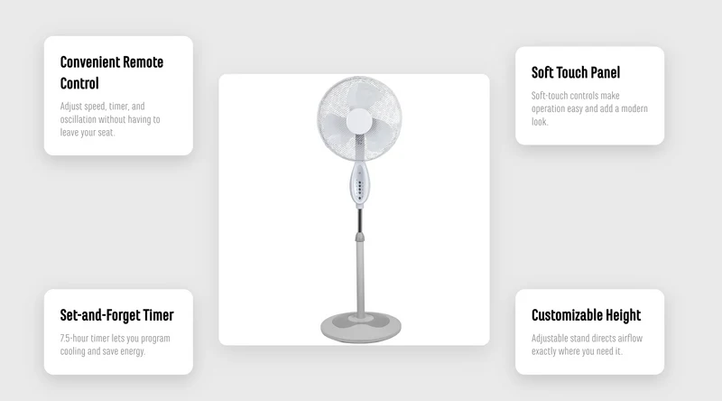 Sheffield Height Adjustable Pedestal Fan with Remote Control Oscillating Self Standing in White