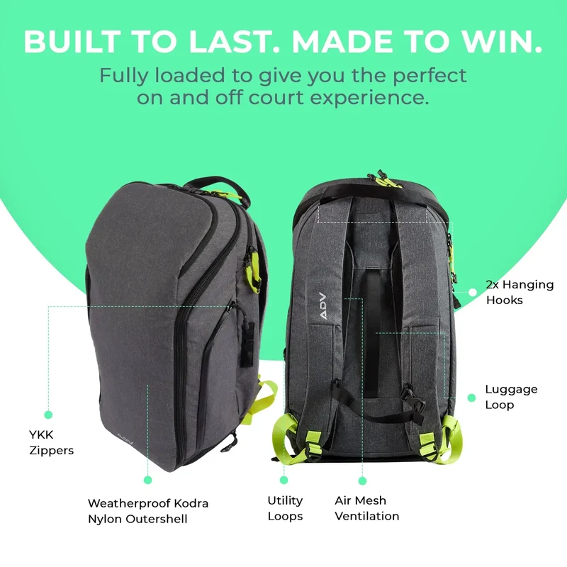 ADV Tennis Backpack V2 Bag (3 Racquet Capacity) with 16" Laptop Sleeve + Cooler in Volt Charcoal