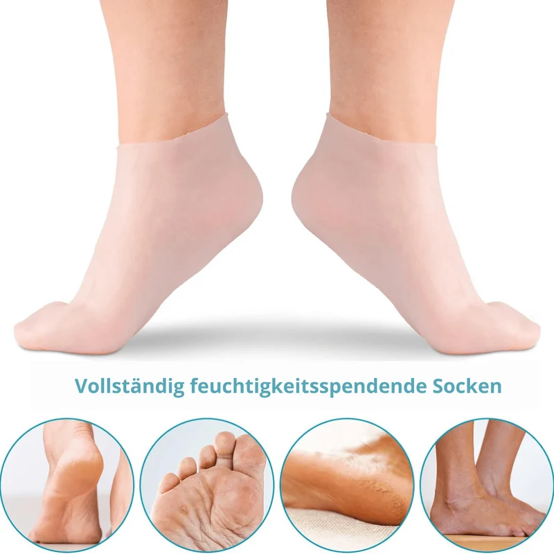 Silikon Fersensocken 1+1 Set | feuchtigkeitsspendend & wiederverwendbar | für weiche, glatte Füße | elastisch & rutschfest