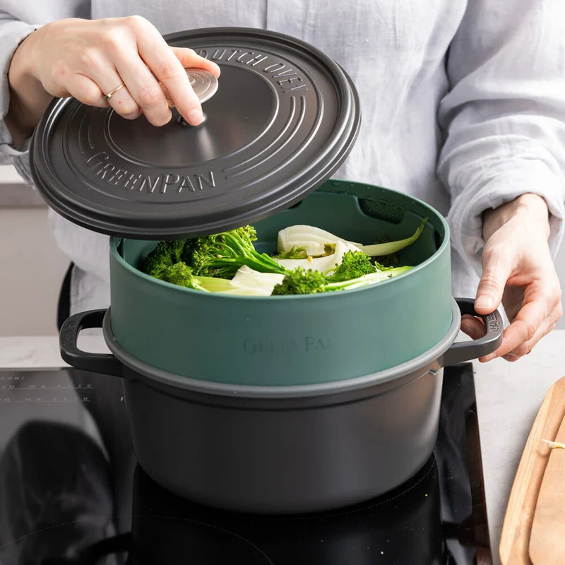 Greenpan 24cm Steamy Tray Round Home Dumpling/Food Cooking Steaming Pan Green