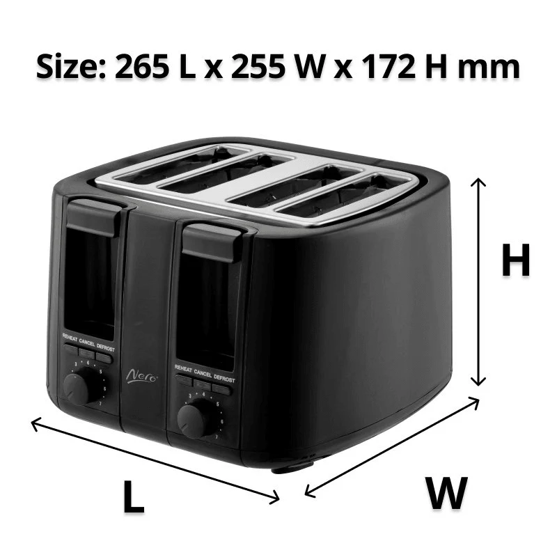 Nero Classic Black Toaster 4 Slice 7 Settings