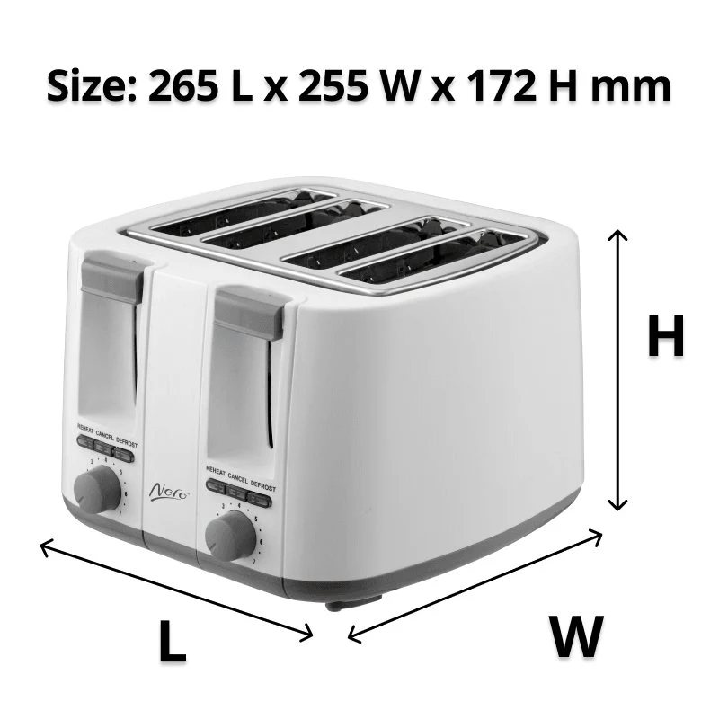 Nero Classic White Toaster 4 Slice Bread Sandwich