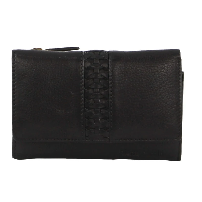 Pierre Cardin Womens Leather Woven Design Tri Fold RFID Wallet Travel in Black