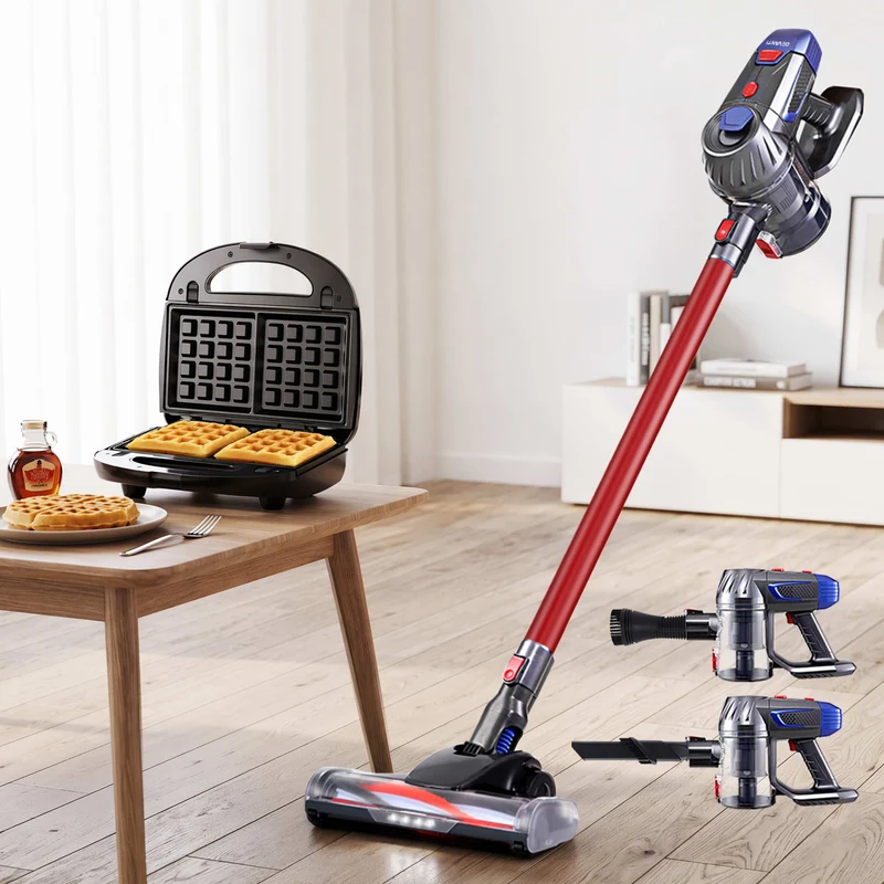 Devanti K7 Cordless Stick Vacuum Cleaner plus 3-in-1 Sandwich Maker (Silver)