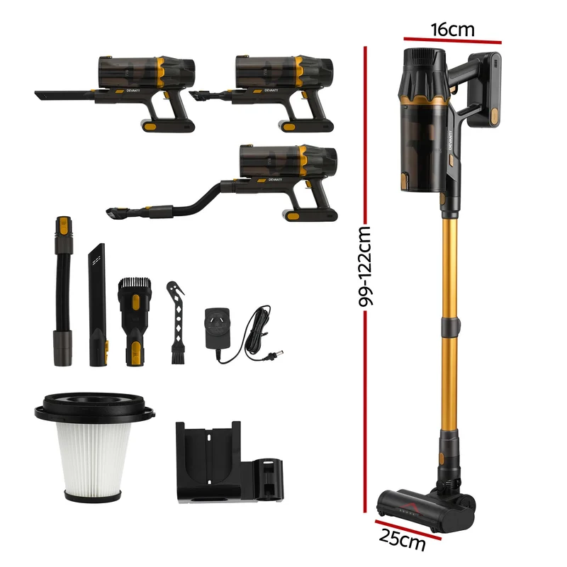 DEVANTI 30000Pa Cordless Stick Vacuum Cleaner 4-in-1 Handheld Vac Gold