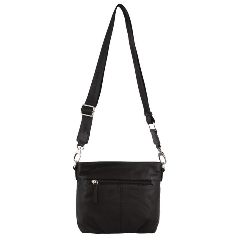 Pierre Cardin Women's Webbing Strap Leather Shoulder Crossbody Bag 26cm Black
