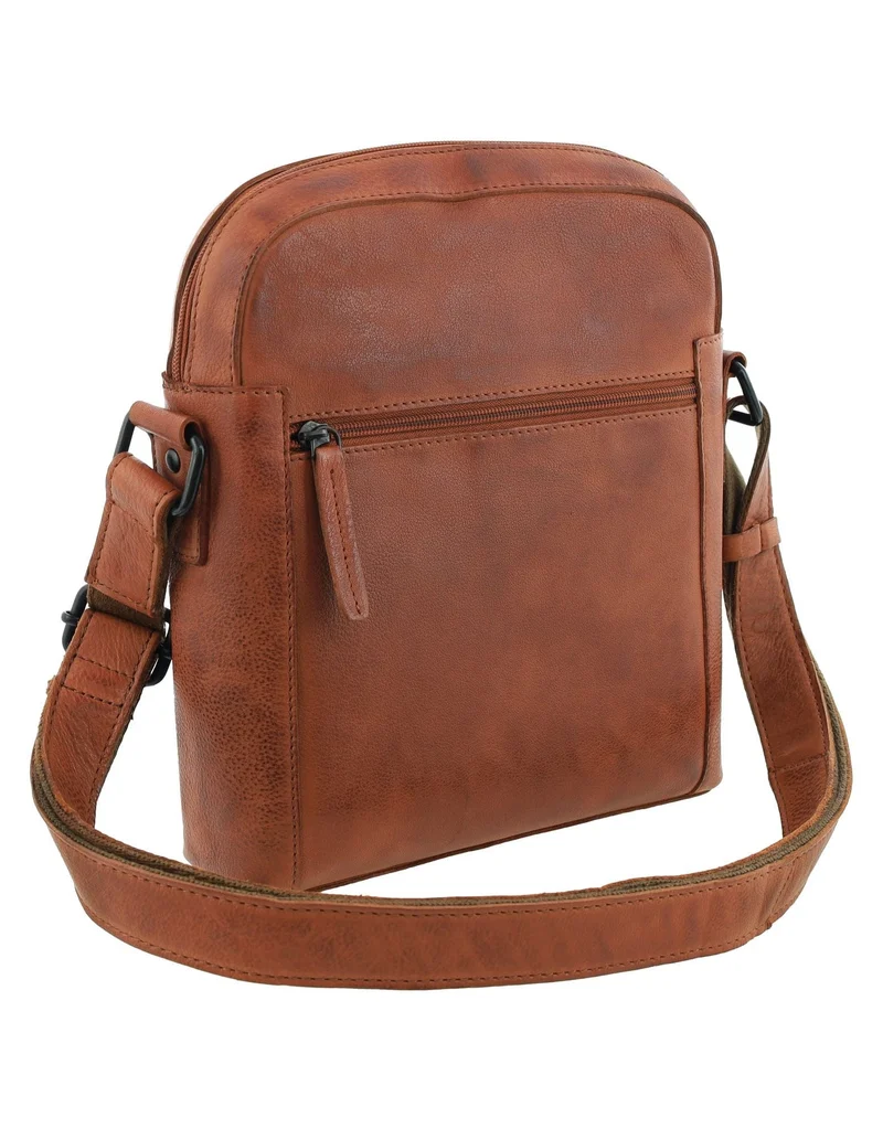 Pierre Cardin Men's Leather Rustic Shoulder Crossbody Bag 25x29cm Cognac