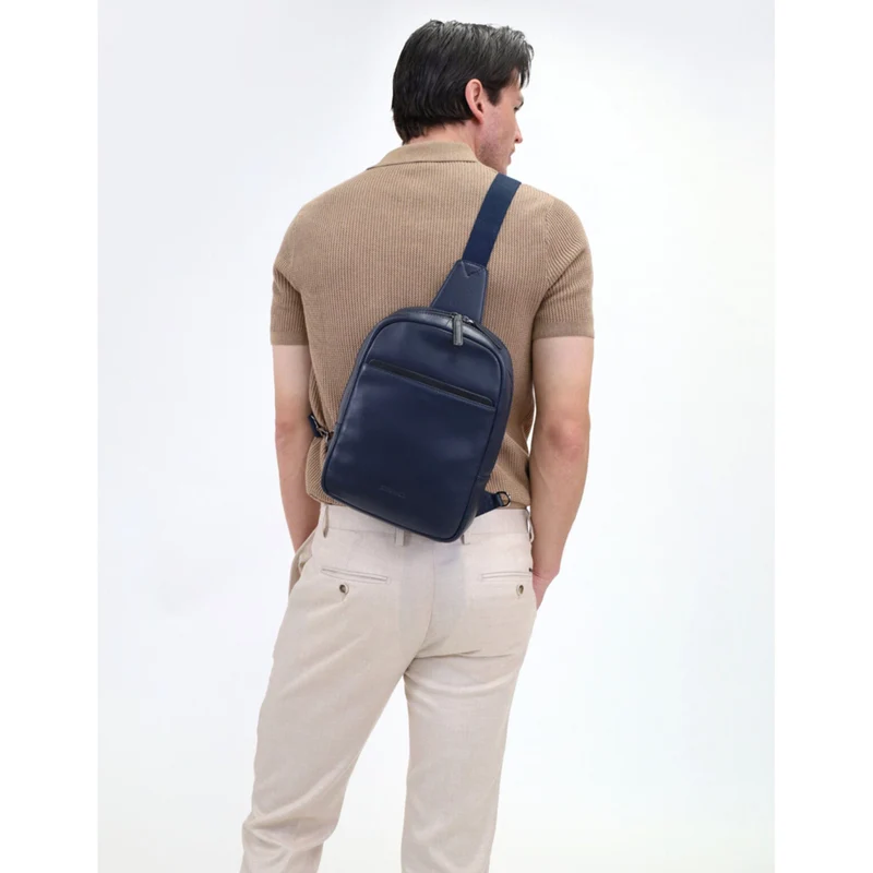 Pierre Cardin Men's Leather 3-Way Crossbody Sling Bag 24x31cm Navy