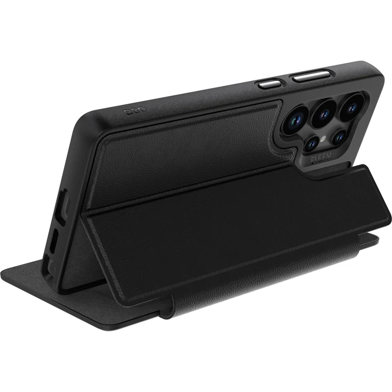 EFM Monaco Vegan Leather Wallet Case with D3O BIO for Galaxy S25 Ultra (Black)