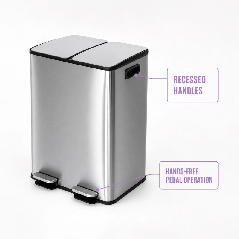 Hacienda 2 x 20L 40L Dual-Compartment Pedal Operation Rubbish Bin with Carbon Filter