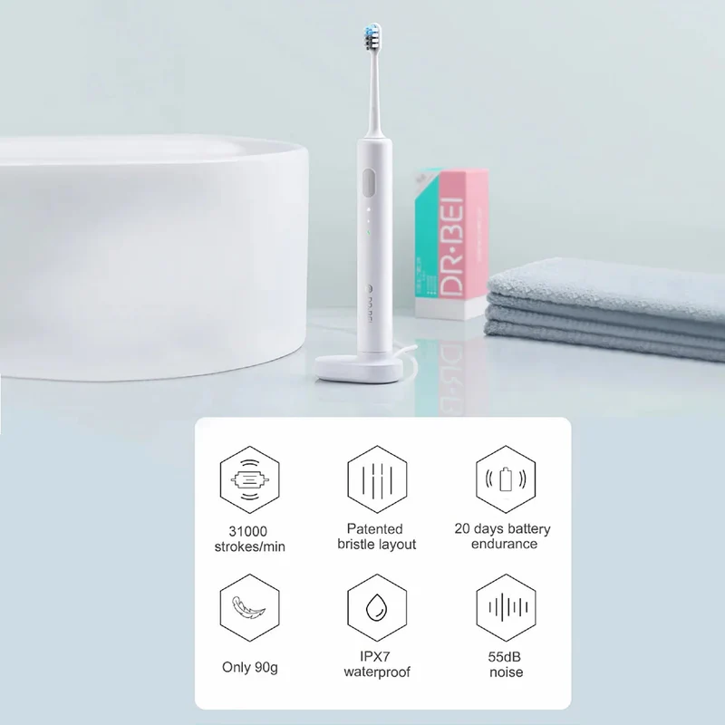 DR.BEI Sonic Electric Toothbrush Rechargeable Portable (White)