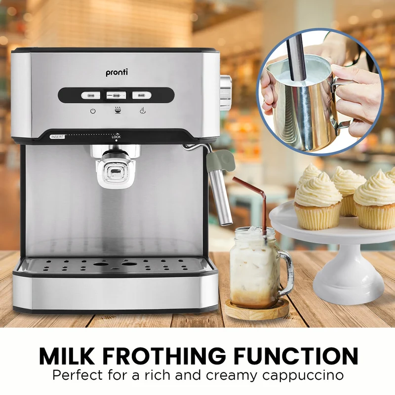 Pronti Toaster, 1.7L Kettle & Coffee Machine Stainless Steel Breakfast Set (Black)