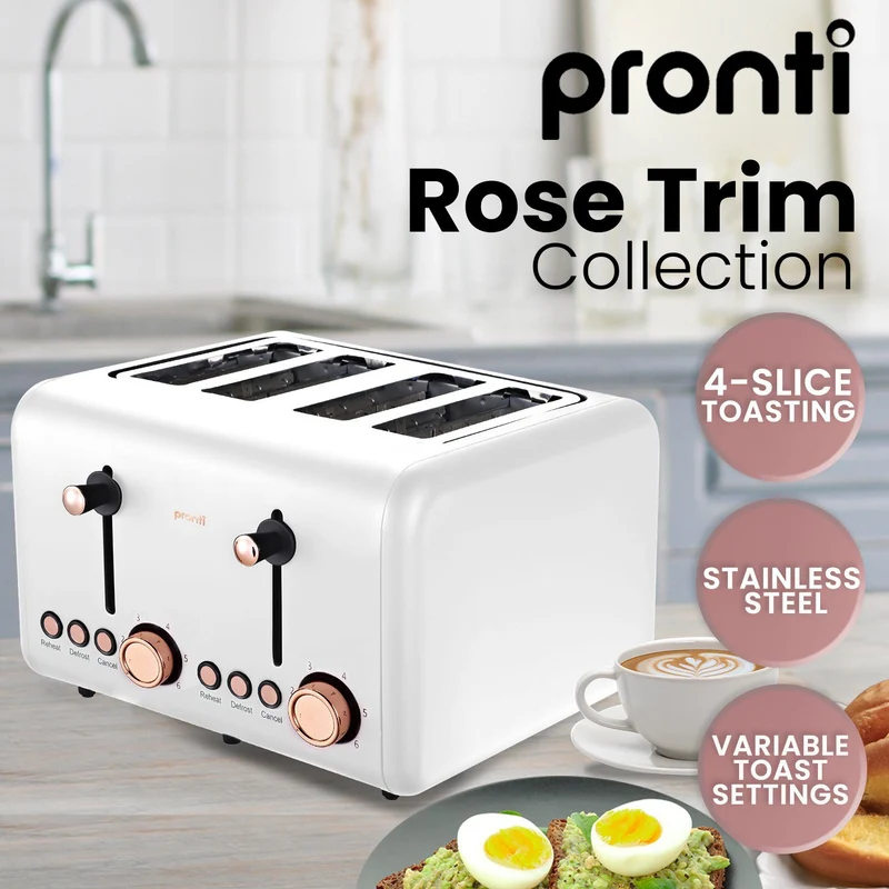 Pronti Toaster, Kettle & Coffee Machine Stainless Steel Breakfast Set (White)