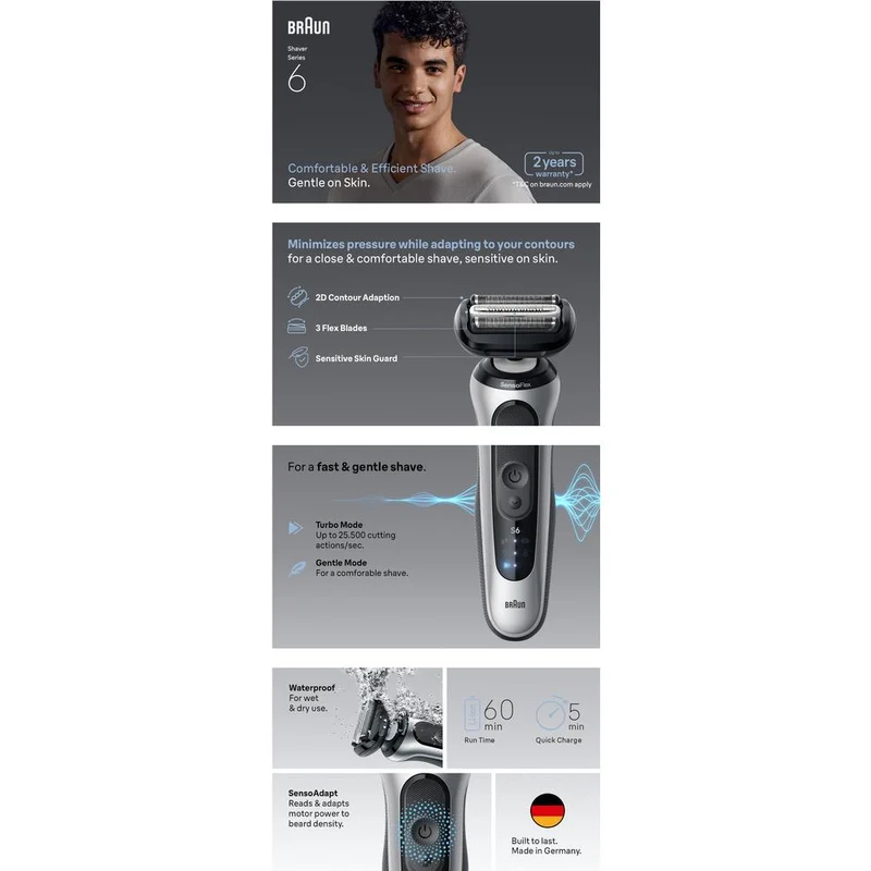Braun Series 6 Electric Shaver for Men with Travel Case (Silver)