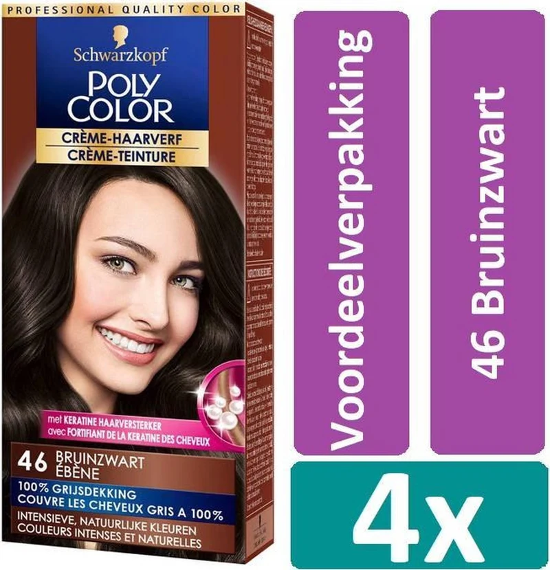 Poly Color Cream Hair Colour 46 Medium Ash Blonde Level 100% Grey Coverage - 4 stuks