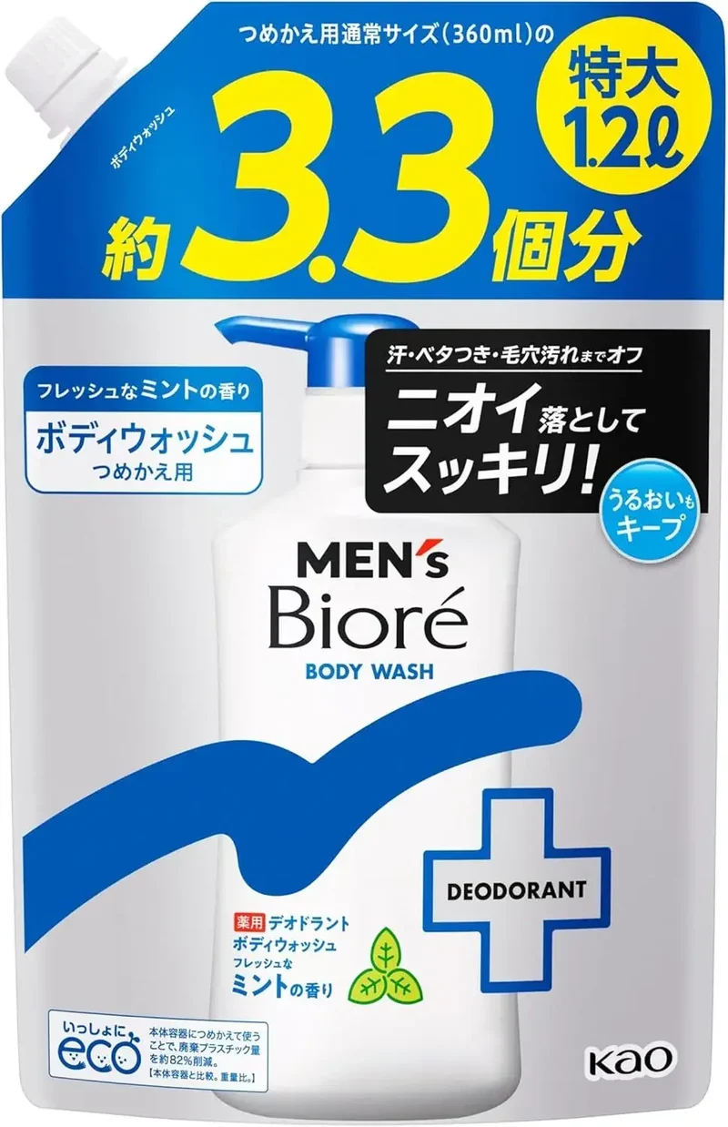 Biore Men's Medicated Deodorant Body Wash Fresh Mint Scent 420ml