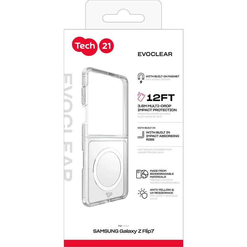Tech21 EvoClear Magnet Case for Galaxy Z Flip7 (Clear)
