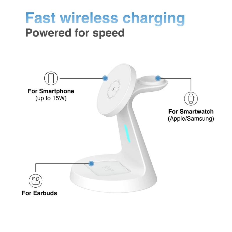 Laser 3 in 1 Wireless Charging Stand for Phone and Watch (White)