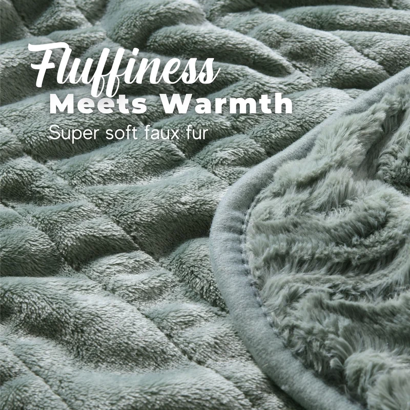 Dreamaker 500gsm Faux Fur Electric Heated Throw Blanket [130x160cm] (Leaf)
