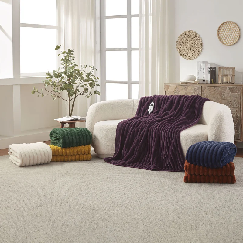 Dreamaker Chunky Embossed Fleece Electric Heated Throw Blanket [180x200cm] (Natural)