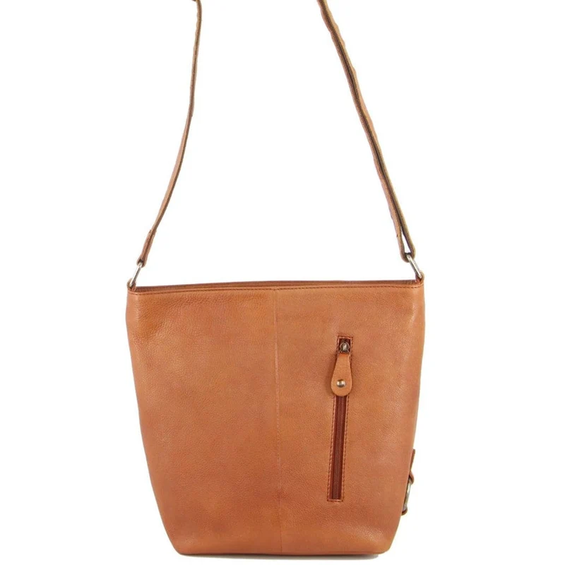 Milleni Women's Nappa Leather Shoulder Crossbody Bag w/Zip 27x30cm Cognac
