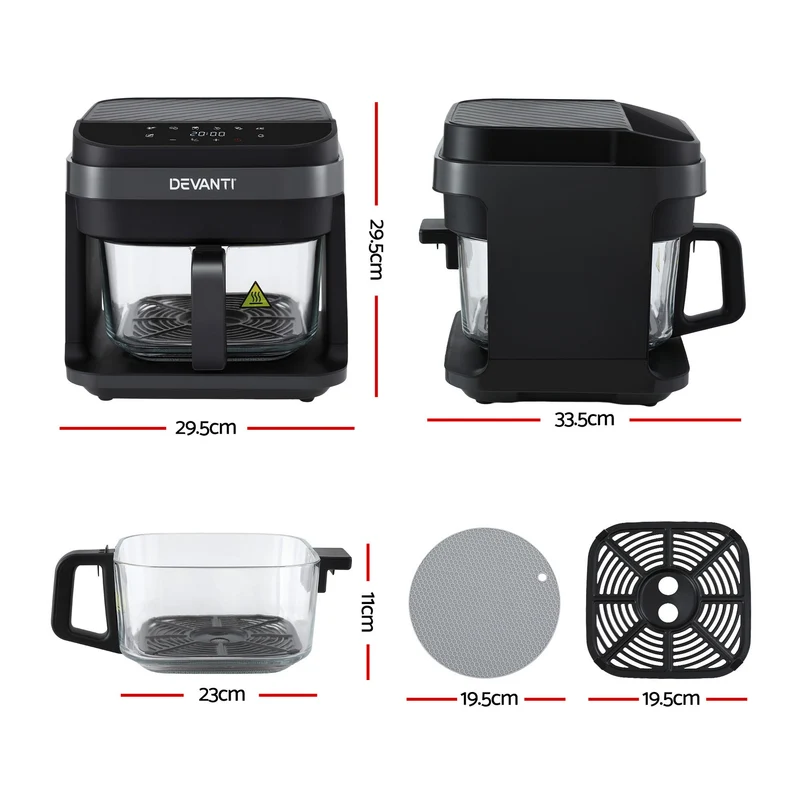 Devanti Air Fryer 5.5L Touch Control Electric Cooker 1200W Black