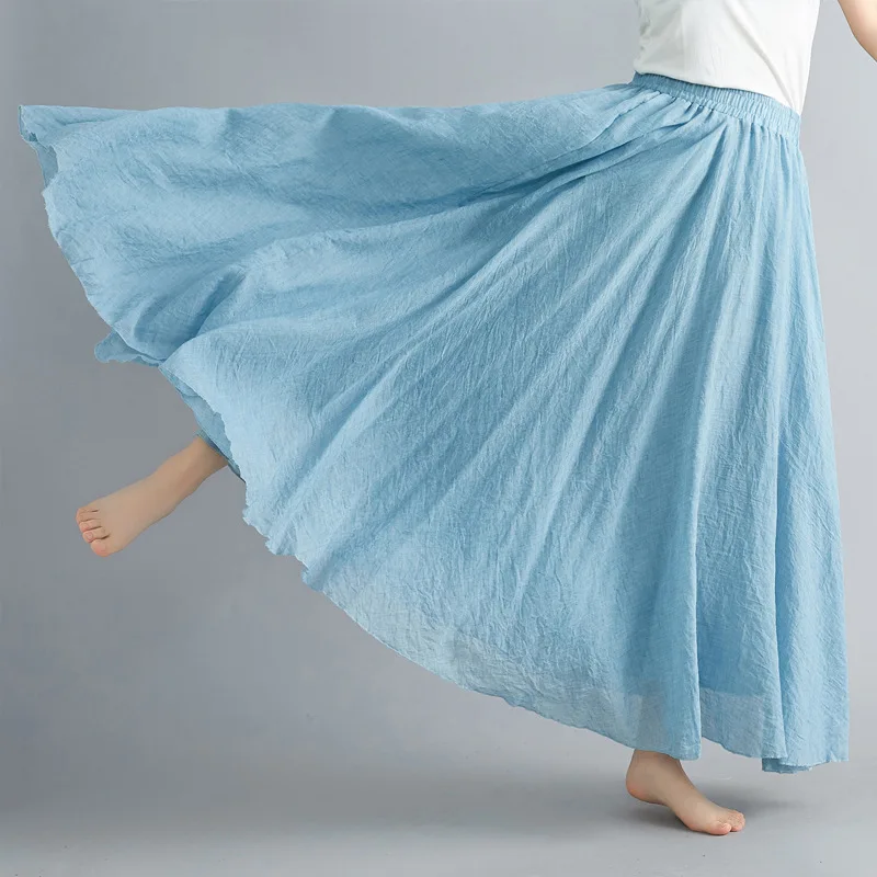 Jupe Longue en Coton & Lin à Taille Haute Élastique
