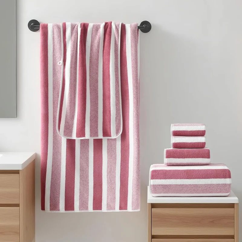 Lot de 6 Serviettes de Bain Rayées Super Douces & Absorbantes