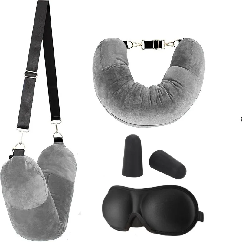 Oreiller Voyage Trompe-l'Oeil à Remplir 3PCS - Bandeau + Bouchons d'Oreilles OFFERTS