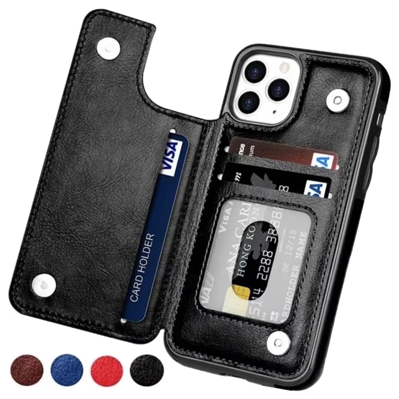 Custodia per Telefono in Pelle di Lusso con Scomparti per Carte e Chiusura Magnetica