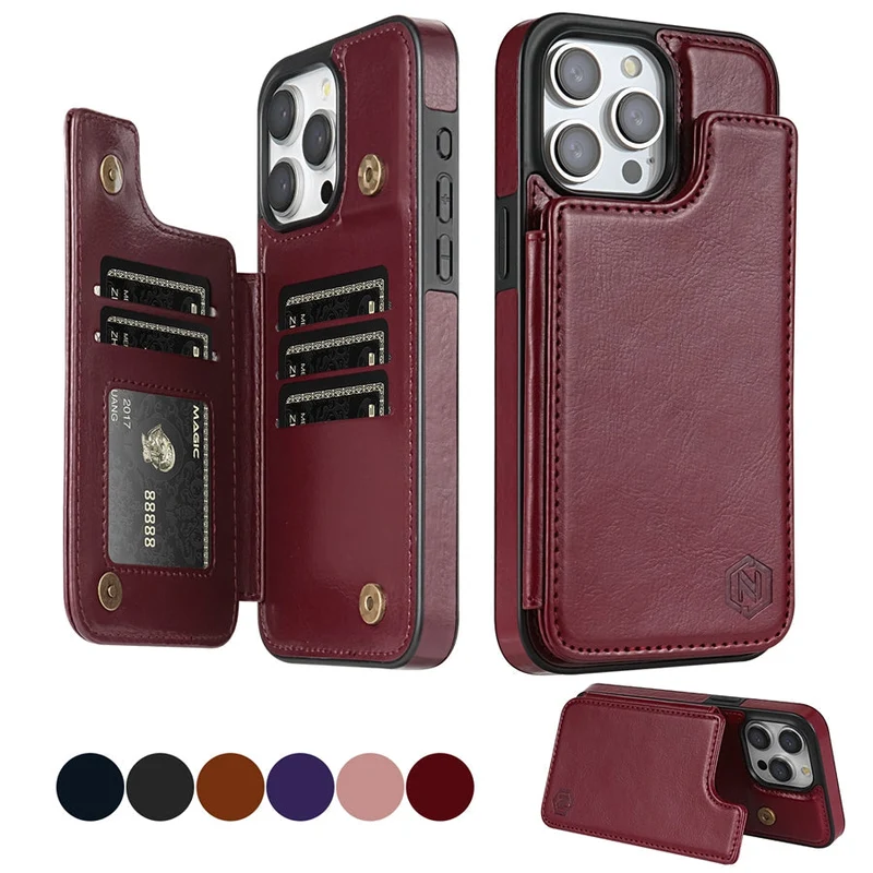 Custodia per Telefono in Pelle di Lusso con Scomparti per Carte e Chiusura Magnetica