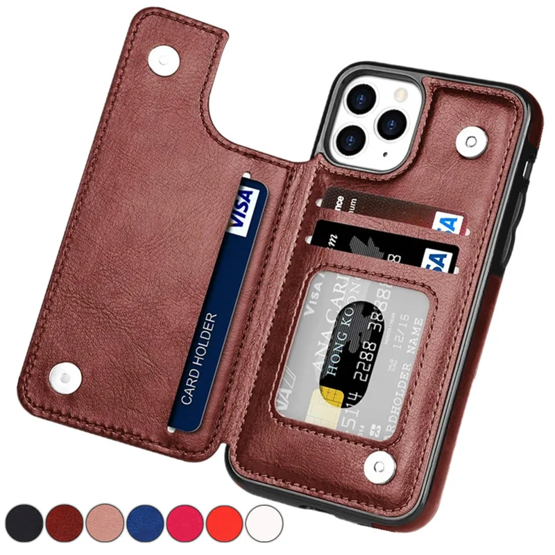 Custodia per Telefono in Pelle di Lusso con Scomparti per Carte e Chiusura Magnetica