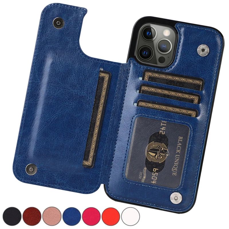 Custodia per Telefono in Pelle di Lusso con Scomparti per Carte e Chiusura Magnetica