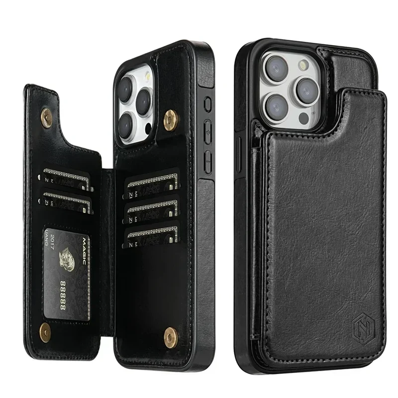 Custodia per Telefono in Pelle di Lusso con Scomparti per Carte e Chiusura Magnetica