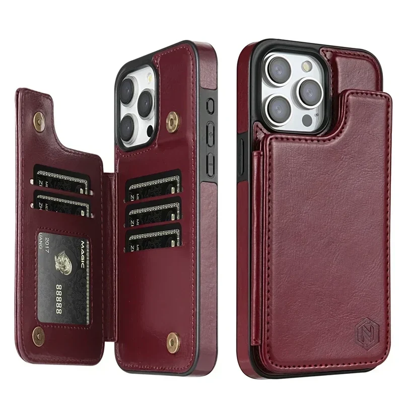Custodia per Telefono in Pelle di Lusso con Scomparti per Carte e Chiusura Magnetica