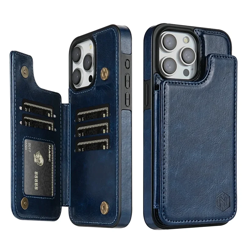 Custodia per Telefono in Pelle di Lusso con Scomparti per Carte e Chiusura Magnetica