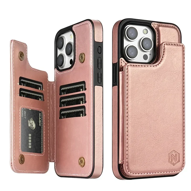 Custodia per Telefono in Pelle di Lusso con Scomparti per Carte e Chiusura Magnetica