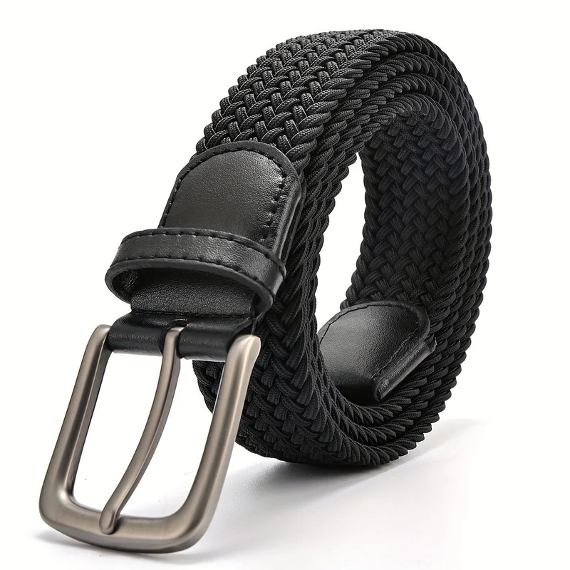 Cintura Intrecciata da Uomo con Elastico e Fibbia Quadrata