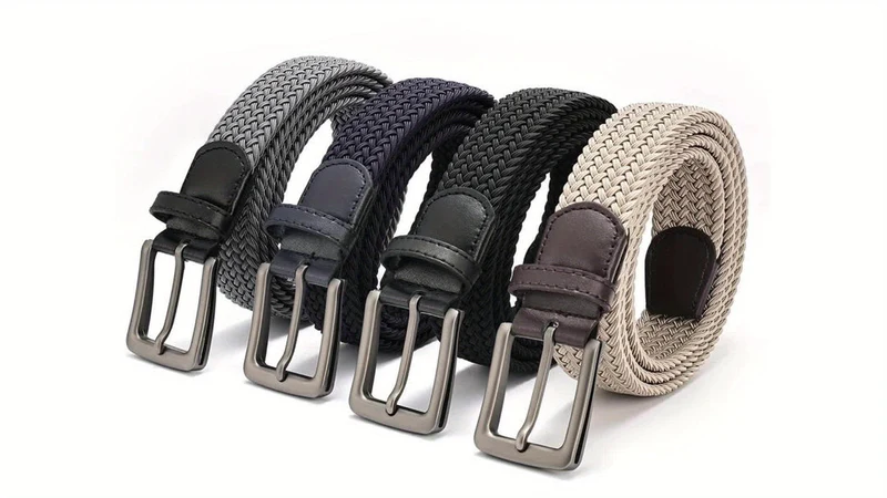 Cintura Intrecciata da Uomo con Elastico e Fibbia Quadrata